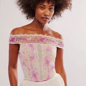 Free People Intimately Spring Soirée Printed Bodysuit Medium / NWT / Romanic